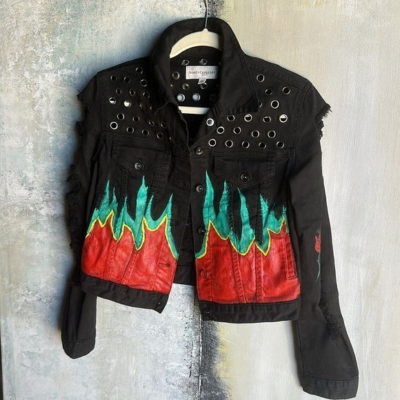 RARE Band of Gypsies Handpainted Jean Jacket, S - Picture 1 of 10
